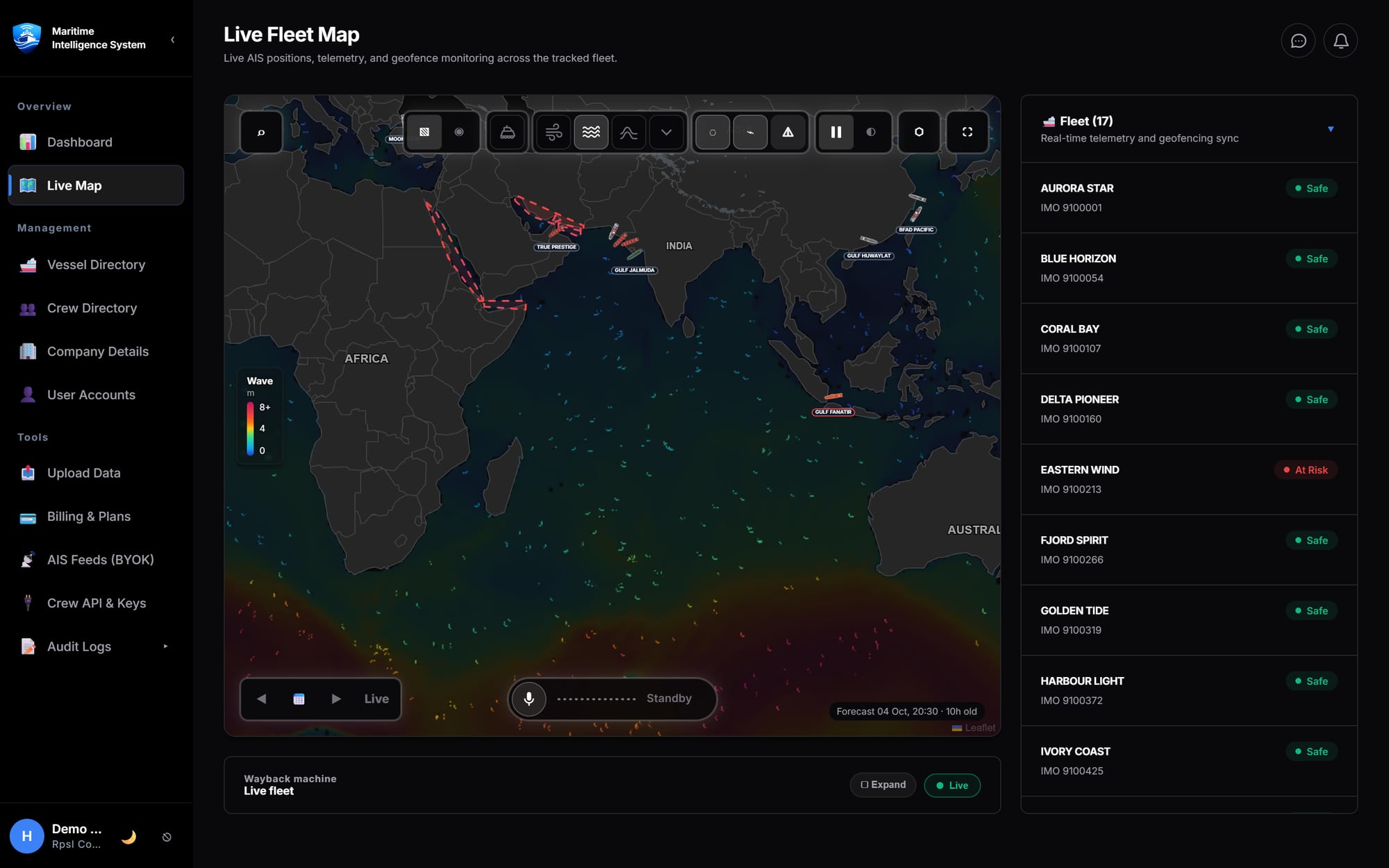 The MIS weather layers with wind, waves and cyclone tracking